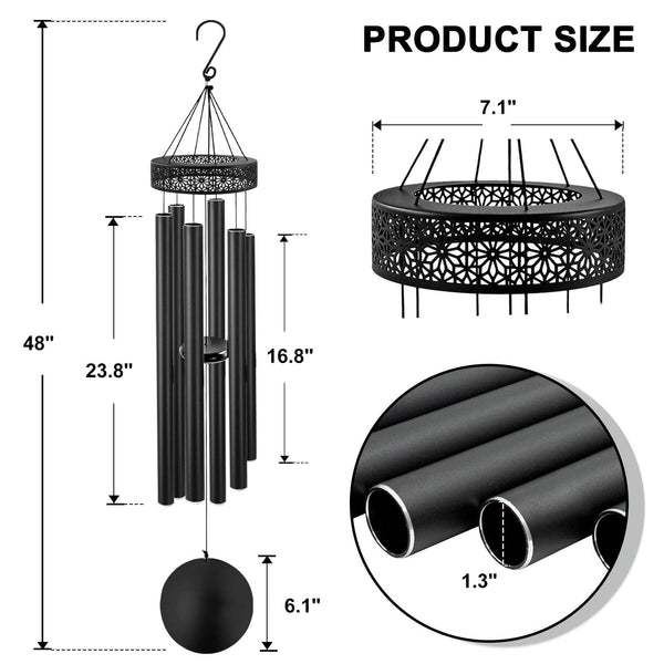 ASTARIN 48'' Wind Chimes for Outside Deep Tone - Large Windchimes with 6 Heavy Tubes, Outdoor Memorial Chimes Outdoor for Garden Hanging Décor,Sympathy Gifts，Black