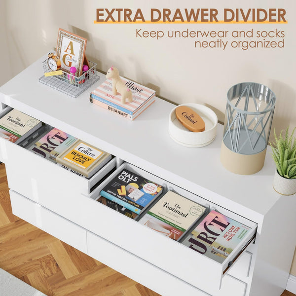 8-Drawer White Wood Dresser with Storage