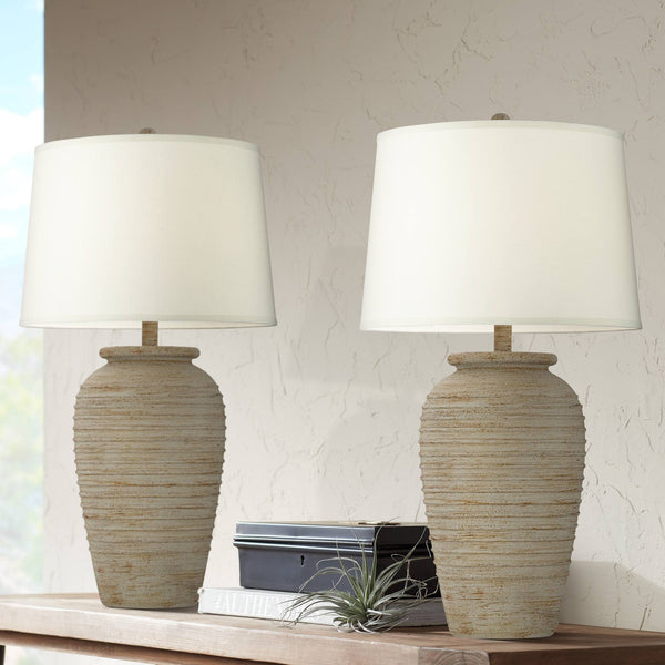 Southwest Rustic Jug Table Lamps Set of 2 – 28" Sand Finish, Cream Shade