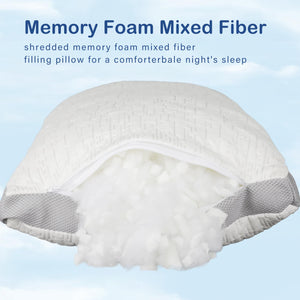 Shredded Memory Foam Pillows Set of 2 – Adjustable Loft, Bamboo Cover