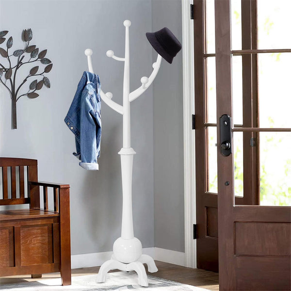 Freestanding Wood Coat Rack with 8 Hooks