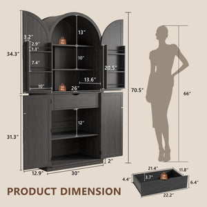 71" Arched Pantry Cabinet with Adjustable Shelves & Drawer