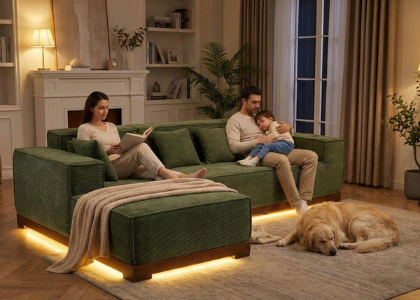 110" L-Shaped Sectional Sofa with LED Lights & Chaise