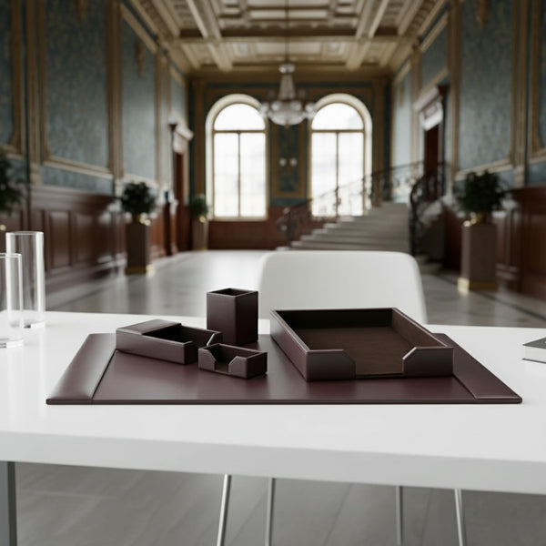 Bonded Leather Desk Set – 5-Piece Office Organizer