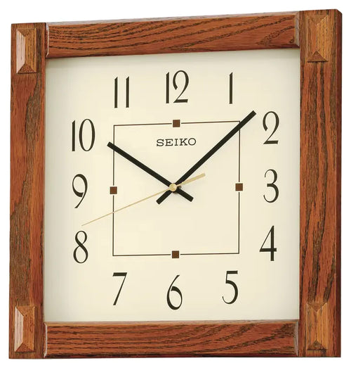 Brown Square Wood Wall Clock with Quartz Movement