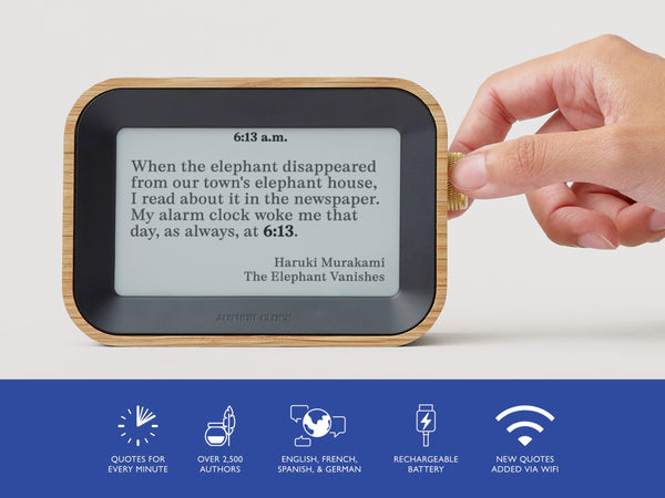 Literary Quote Clock – E-Ink Display, White Oak Wood