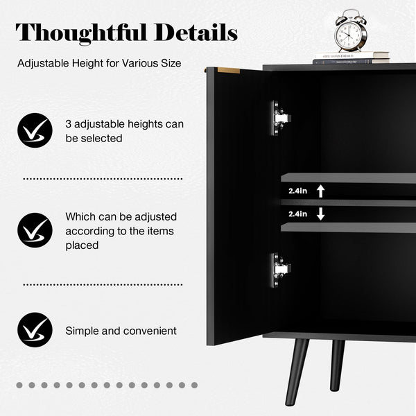 Fluted Buffet Cabinet with Doors & Shelves