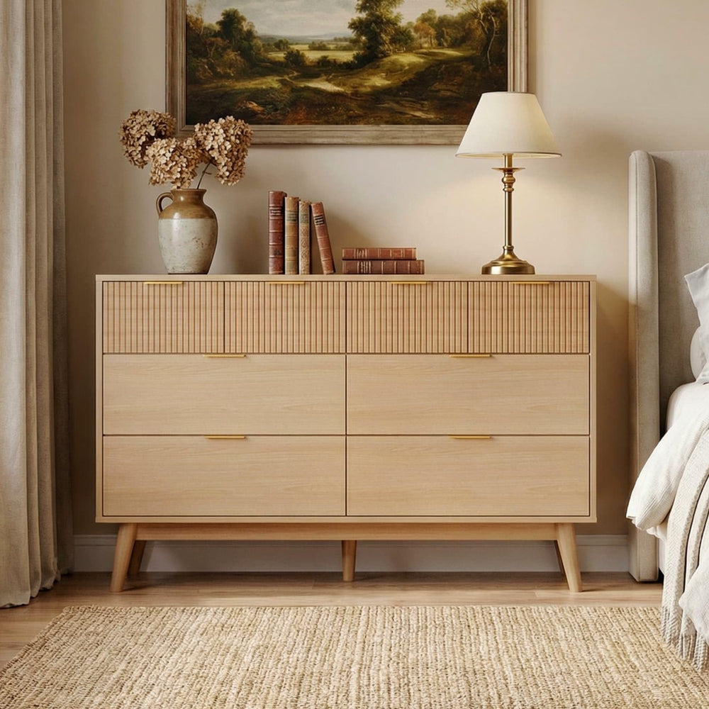 8-Drawer Fluted Dresser with Metal Handles