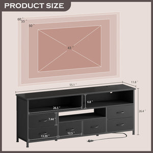 55" LED TV Stand with Drawers, Power Outlets & LED Lights