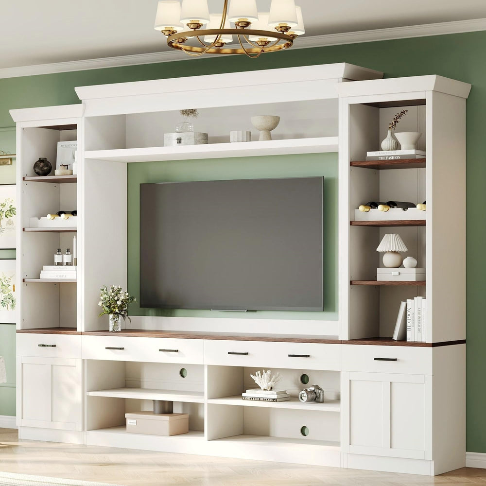 4-Piece TV Stand Entertainment Center with Bookshelf & Wine Rack