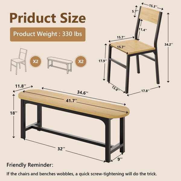 Dining Chairs and Benches Set of 4