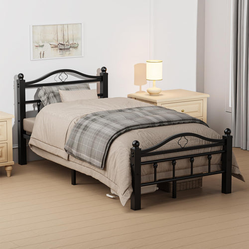 Metal Platform Bed Frame with Vintage Headboard