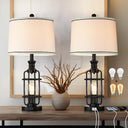 Farmhouse Table Lamp Set of 2 with USB Charging Ports & Rotary Switch