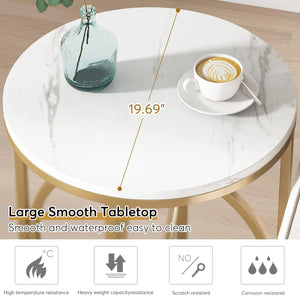 Round End Table Set of 2 with Gold O-Shaped Base