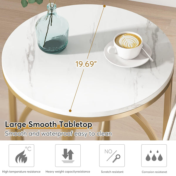 Round End Table Set of 2 with Gold O-Shaped Base