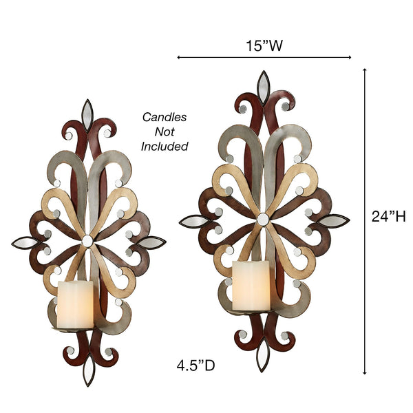 Wall Sconce Candle Holders Set of 2 – Metal Mirror Scrollwork
