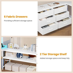 Full Size Loft Bed with U-Shaped Desk, Storage Drawers, LED Lights & Power Outlet