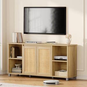 70" Rattan TV Stand – Mid-Century Modern Entertainment Center