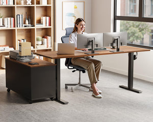 L-Shaped Electric Standing Desk with File Cabinet, 55 Inch Height Adjustable Sit-Stand Computer Desk