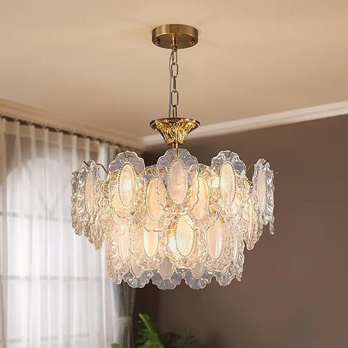 Gold Crystal Chandelier 3-Layer 6-Light Round Pendant Light