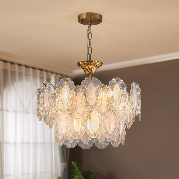 Gold Crystal Chandelier 3-Layer 6-Light Round Pendant Light