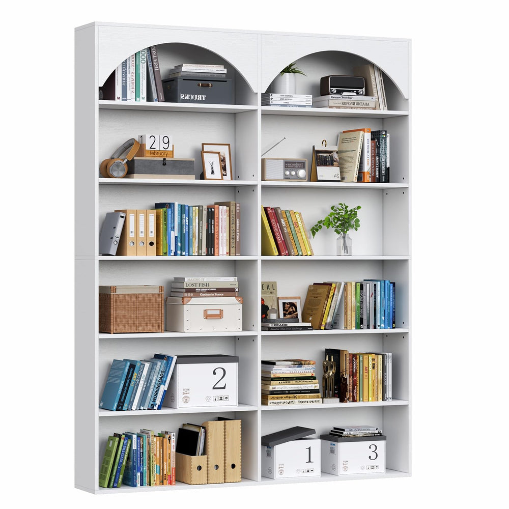 7-Tier Double Wide Bookcase with 12 Open Shelves