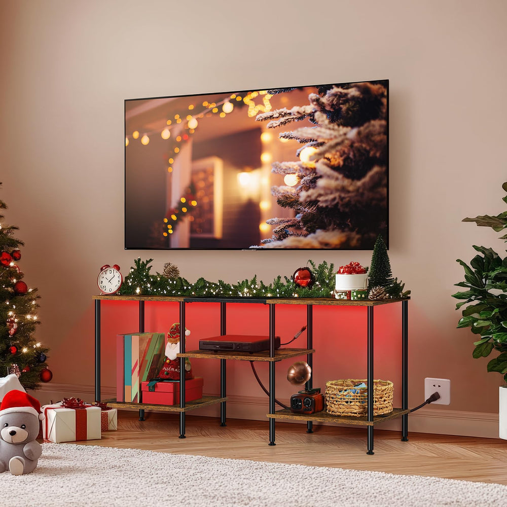 TV Stand with LED Lights & Power Outlets – 3-Tier Entertainment Center for 50" TVs
