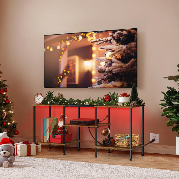 TV Stand with LED Lights & Power Outlets – 3-Tier Entertainment Center for 50" TVs