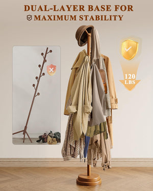 Solid Wood Freestanding Coat Rack with 8 Hooks