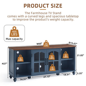 Farmhouse TV Stand with Glass Door & Adjustable Shelves – Fits Up to 65" TVs