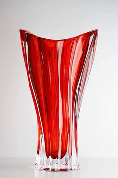 Bohemian Crystal Glass Trumpet Vase – 12" Red Lead-Free Centerpiece