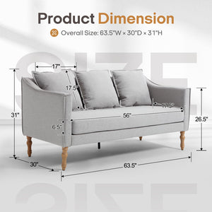 Farmhouse Loveseat Sofa – 63" Linen Grey