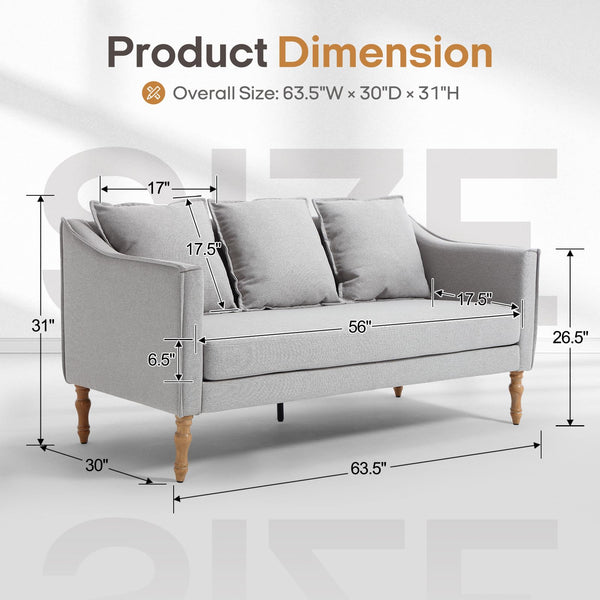Farmhouse Loveseat Sofa – 63" Linen Grey