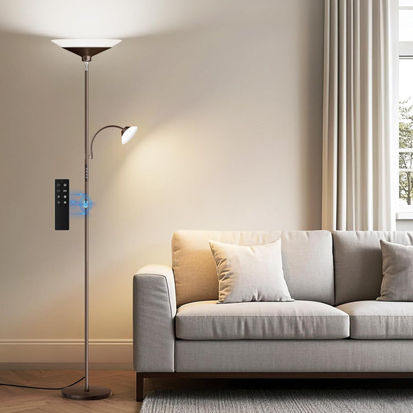 Dual-Zone LED Torchiere Floor Lamp with Remote