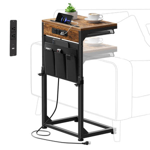 C-Shaped End Table with Charging Station & Storage