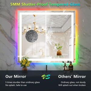 40x36 Inch RGB LED Bathroom Mirror with Front & Backlit Lighting