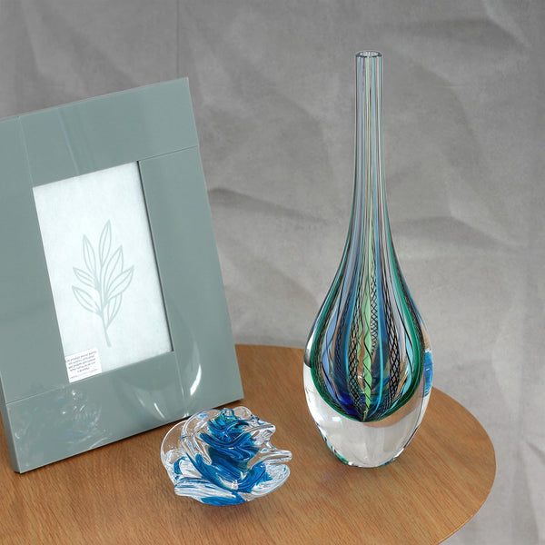 Hand Blown Glass Vase Tall Boho Art Glass Murano Style