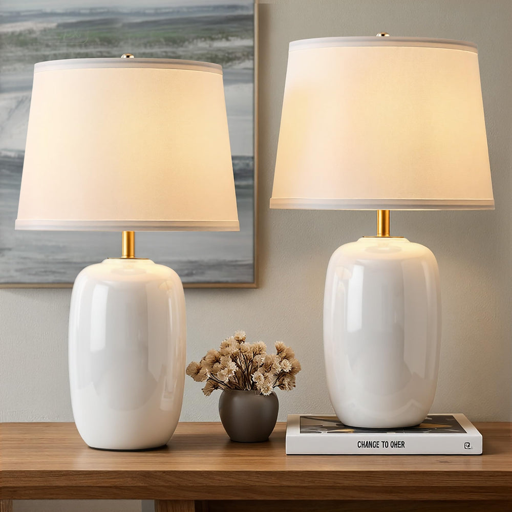 22-Inch Ceramic Table Lamps Set of 2 with Fabric Shade