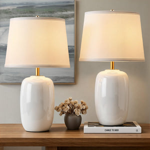 22-Inch Ceramic Table Lamps Set of 2 with Fabric Shade