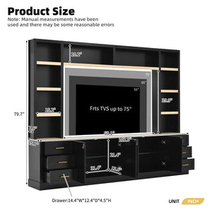 102.3" Farmhouse 4-Piece Entertainment Center with Drawers & Adjustable Shelves