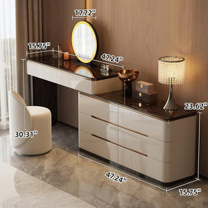 Modern Makeup Vanity Desk with LED Mirror, Stool & 8 Drawers