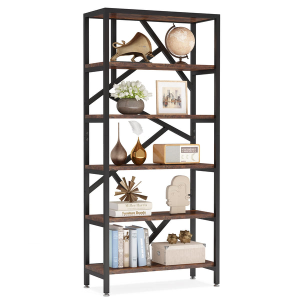 6-Tier Industrial Bookshelf 71 Inch – Open Etagere Bookcase