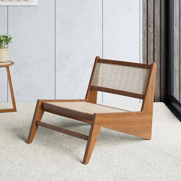 Rattan Accent Lounge Chair – Ash Wood & Rattan Armless Chair
