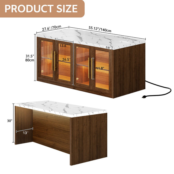 Rolling Kitchen Island with Storage & RGB Lighting