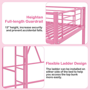Twin Size Metal Loft Bed with Ladder & Guardrail