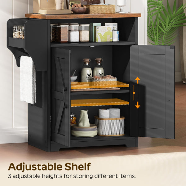 Coffee Bar Cabinet with Floating Shelf & Hooks