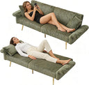 Convertible Futon Sofa Bed with Adjustable Backrest & Pillows
