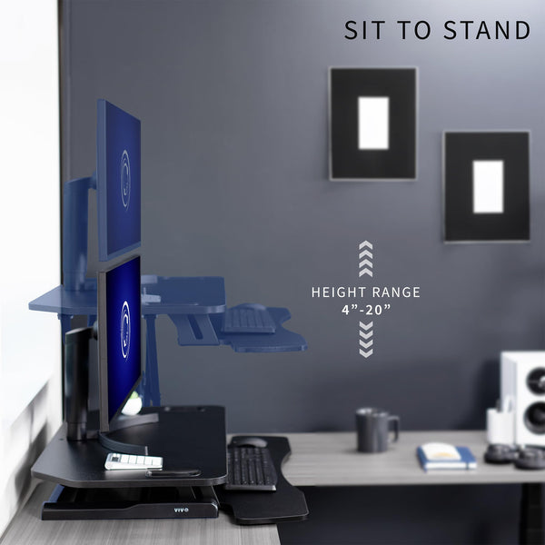 Corner Desk Converter with Wide Keyboard Tray – Height Adjustable Standing Desk Riser
