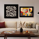 Abstract Canvas Wall Art Set of 2 – Framed Geometric & Line Prints, 24x24 & 24x18 In