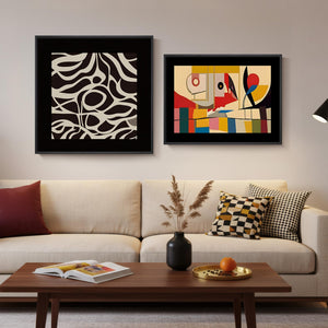 Abstract Canvas Wall Art Set of 2 – Framed Geometric & Line Prints, 24x24 & 24x18 In
